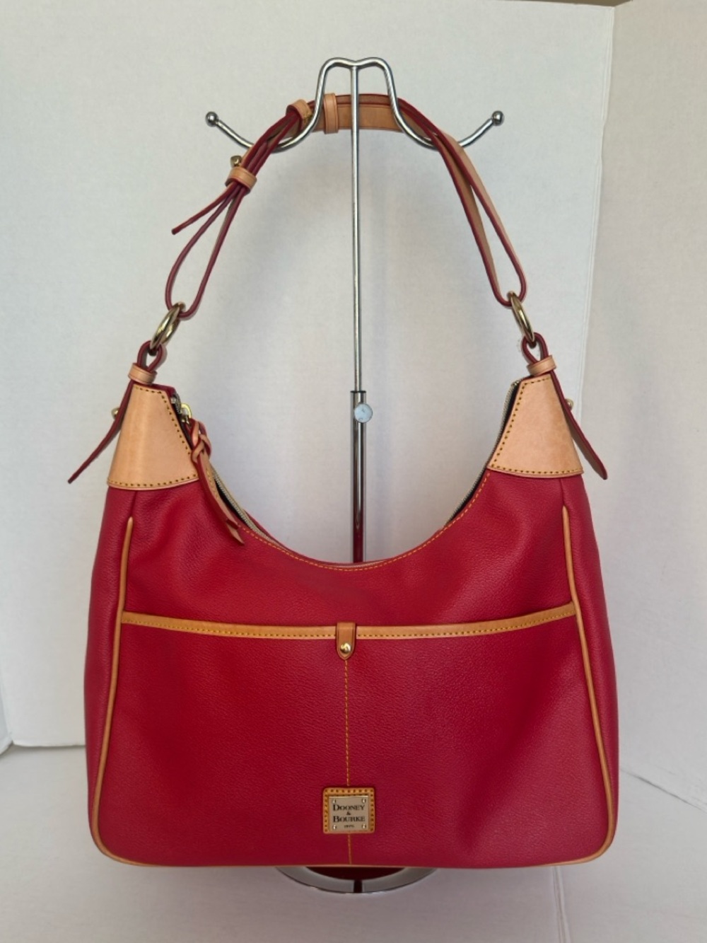 Dooney & Bourke Pebble Grain Rebecca Hobo Leather Shoulder Bag Brown Large